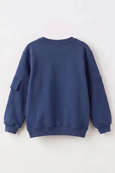 Lacivert (2-12 Yaş) Confident Kabartma Baskılı 3 İp Şardonlu Erkek Çocuk Sweatshirt 486880