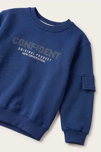 Lacivert (2-12 Yaş) Confident Kabartma Baskılı 3 İp Şardonlu Erkek Çocuk Sweatshirt 486880