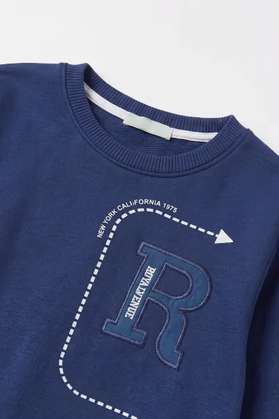 Lacivert (2-12 Yaş) R Nakışlı  İçi Şardonlu Erkek  Çocuk Sweatshirt 483308
