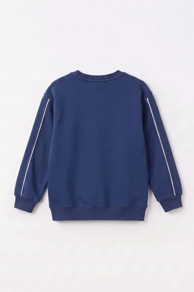 Lacivert (2-12 Yaş) Theless Nakışlı  İçi Şardonlu Erkek  Çocuk Sweatshirt 483295