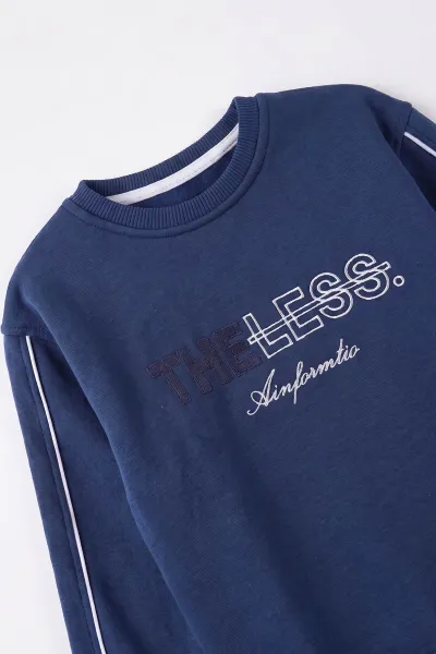 Lacivert (2-12 Yaş) Theless Nakışlı  İçi Şardonlu Erkek  Çocuk Sweatshirt 483295
