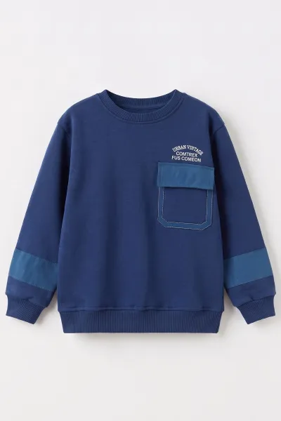 Lacivert (2-12 Yaş) Urban Nakışlı   İçi Şardonlu Erkek  Çocuk Sweatshirt 493818