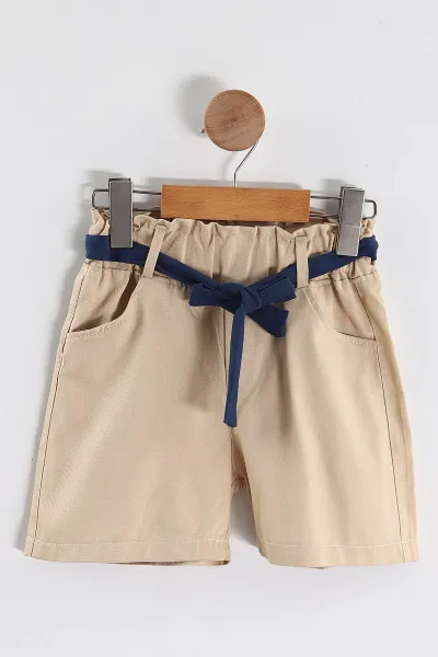 Lacivert (2-5 Yaş) Flowers Baskılı Süprem Tişörtlü Gabardin Şortlu Kız Çocuk Yazlık Takım 445569