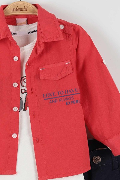 Lacivert (2-5 Yaş) Love To Have Baskılı Cep Detaylı 3'lü Erkek Çocuk Takım 173952