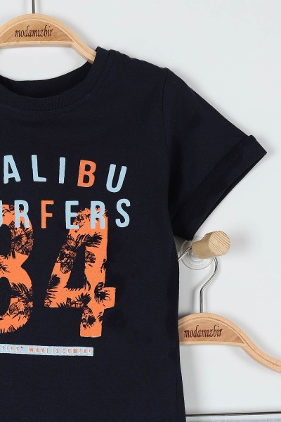 Lacivert (2-5 Yaş) Malıbu Surfers Baskılı Kargo Cep Detaylı Erkek Çocuk Takım 182739