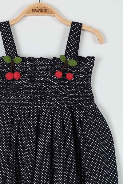 Lacivert (2-5 Yaş) Puanlı Kiraz Motifli Kız Çocuk Elbise 181515