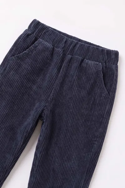 Lacivert (2-6 Yaş) Kanguru Cepli Nakışlı 3 İp Şardonlu Sweatli Kadife Pantolonlu Erkek Çocuk Kışlık Takım 499662