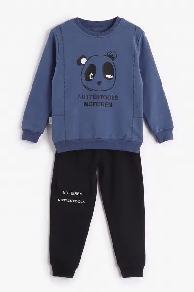 Lacivert (2-6 Yaş)Panda Baskılı  2 İp Erkek Çocuk Mevsimlik Takım 472732