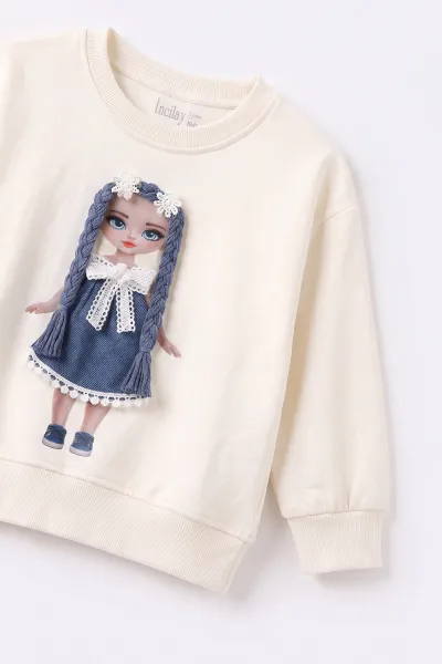 Lacivert (2-7 Yaş) Bebek Figürlü Kot Pantolonlu Kız Çocuk Takım 497479
