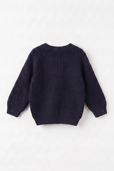Lacivert (2-8 Yaş) Dikişsiz Selanik Örgülü Unisex Çocuk Kazak 474930