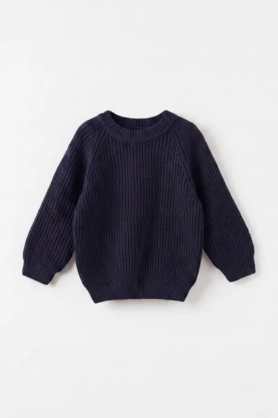 Lacivert (2-8 Yaş) Dikişsiz Selanik Örgülü Unisex Çocuk Kazak 474930