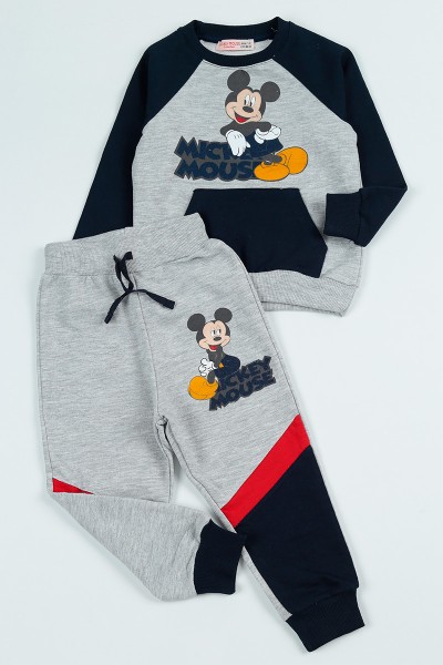 Lacivert (2-8 Yaş) Mickey Mouse Baskılı Erkek Çocuk Takım 96614