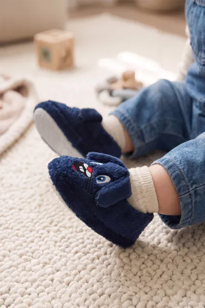 Lacivert ( 21 - 25 ) Peluş Figürlü Kız Bebek Panduf 488266