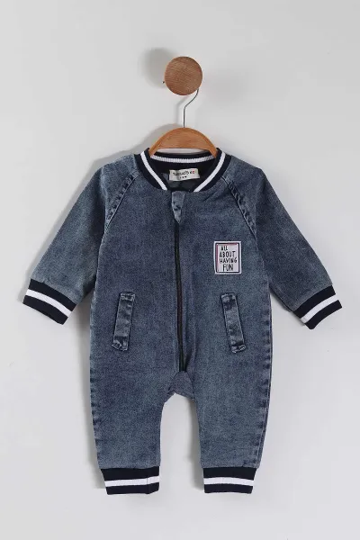 Lacivert (3-12 Ay) Fermuarlı Erkek Bebek Kot Tulum 468788