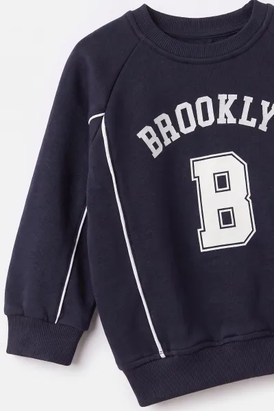 Lacivert (3-12 Yaş) Brooklyn Baskılı 3 ip Şardonlu Erkek Çocuk Kışlık Takım 494715