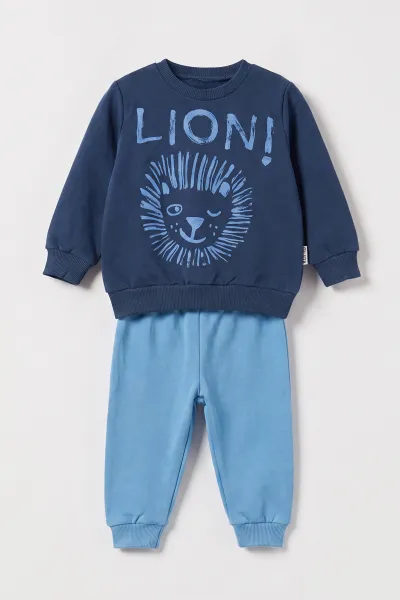 Lacivert (3-18 Ay) Lion  Baskılı 2 İp Erkek Bebek Mevsimlik Takım 481163