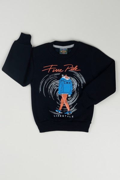 Lacivert (3-7 Yaş) Baskılı İçi Şardonlu Erkek Çocuk Sweatshirt 85647