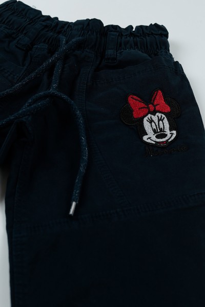 Lacivert (3-7 Yaş) Minnie Mouse Nakışlı Bel Lastikli Kız Çocuk Pantolon 94767