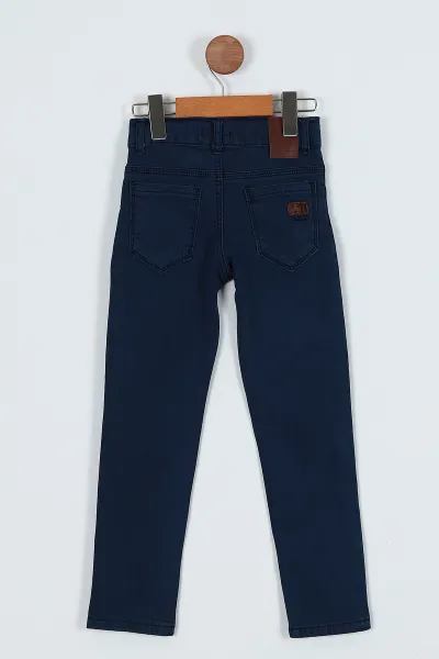 Lacivert (3-7 Yaş) Nakışlı Fermuarlı Erkek Çocuk Kot Pantolon 237554