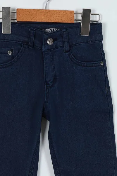 Lacivert (3-7 Yaş) Nakışlı Fermuarlı Erkek Çocuk Kot Pantolon 237554
