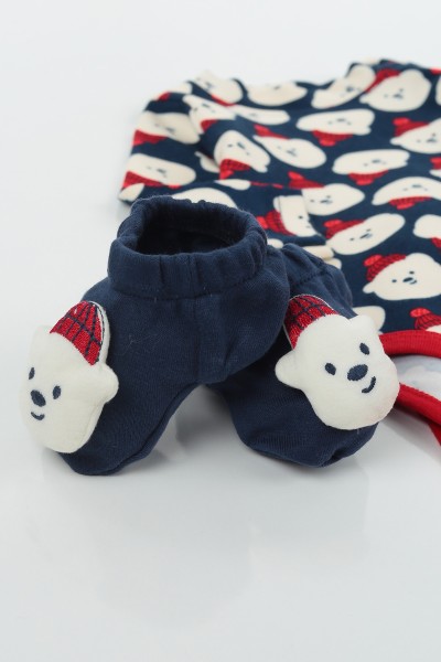 Lacivert (3-9 Ay) Noel Ayı Baskılı Erkek Çocuk Takım 139573