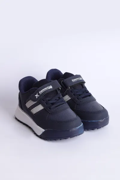 Lacivert (31-35 Filet) Yan  Şeritli Cırtlı Kalın Taban Erkek Çocuk Spor Ayakkabı 309109
