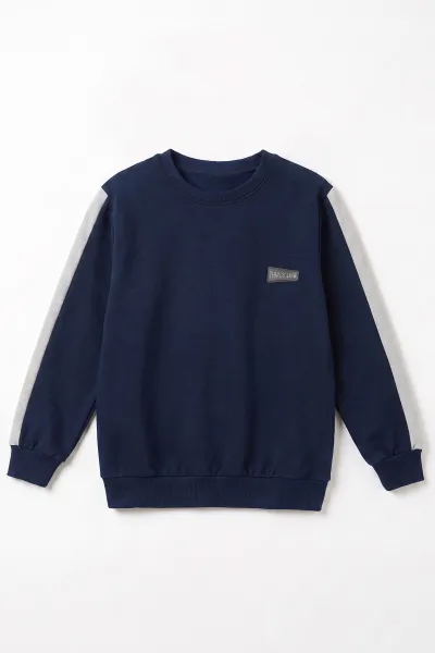 Lacivert (4-12 Yaş)Kol Parçalı  2 İp Erkek Çocuk Sweatshirt 493697
