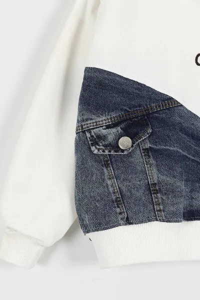 Lacivert (5-10 Yaş) Çiçek Aksesuarlı Kot Pantolonlu Kız Çocuk Takım 422200