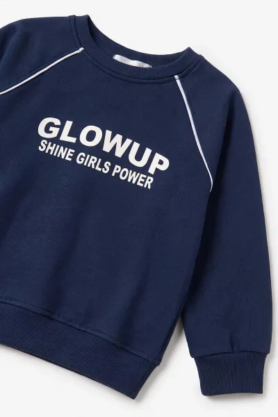 Lacivert (5-10 Yaş) Glow Up Baskılı Biyeli Oysho Kız Çocuk Mevsimlik Takım 481790