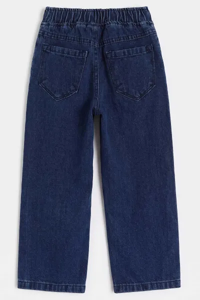 Lacivert (5-12 Yaş) Baggy  Belden Bağlamalı Erkek  Çocuk Kot Pantolon 490863
