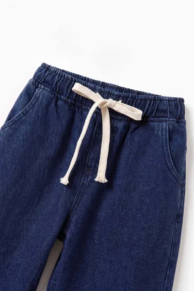 Lacivert (5-12 Yaş) Baggy  Belden Bağlamalı Erkek  Çocuk Kot Pantolon 490863