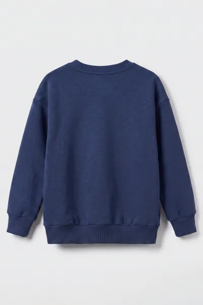 Lacivert (5-12 Yaş) Baskısız   Düz 3 İp Şardonlu Erkek Çocuk Sweatshirt 483586