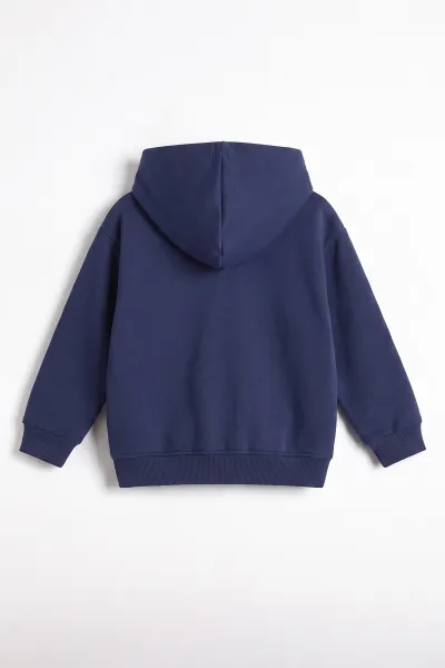 Lacivert (5-12 Yaş) Baskısız Kapüşonlu 3 İp Şardonlu Erkek Çocuk Sweatshirt 481761