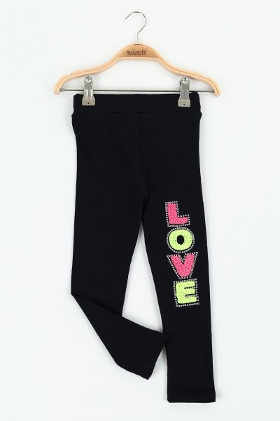 Lacivert (5-12 Yaş) Love Nakışlı Kız Çocuk Tayt 130105