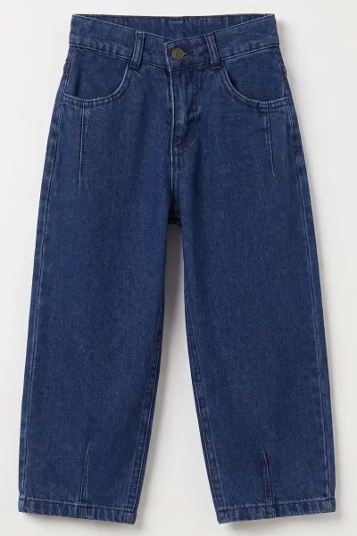 Lacivert (5-12 Yaş) Pensli  Baggy    Erkek  Çocuk Kot Pantolon 490868
