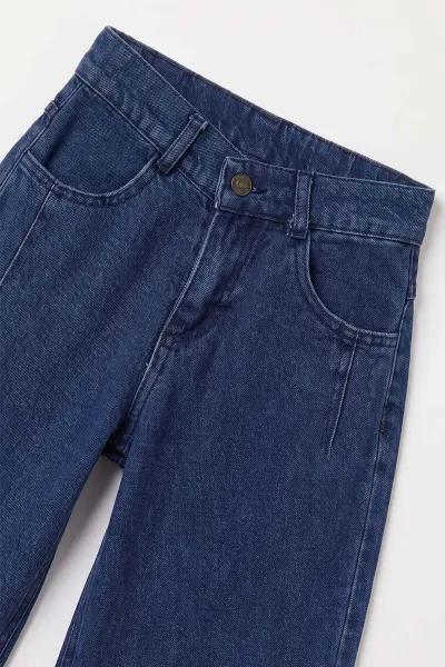Lacivert (5-12 Yaş) Pensli  Baggy    Erkek  Çocuk Kot Pantolon 490868