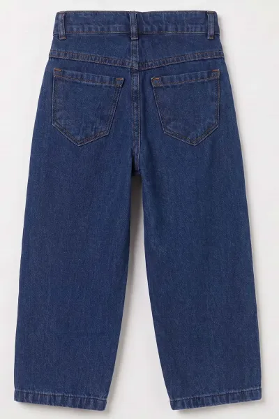 Lacivert (5-12 Yaş) Pensli  Baggy    Erkek  Çocuk Kot Pantolon 490868