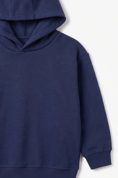Lacivert (5-12 Yaş)Kapüşonlu Baskısız Üç İp Şardonlu Erkek Çocuk Sweatshirt 492185