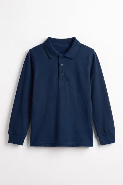 Lacivert (5-13 Yaş) Uzun Kol Polo Yaka Unisex Çocuk Okul Sweatshirt 480899
