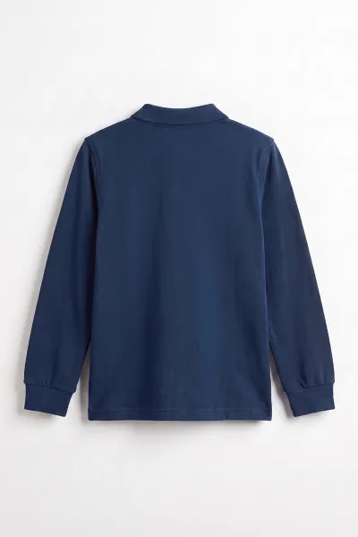 Lacivert (5-13 Yaş) Uzun Kol Polo Yaka Unisex Çocuk Okul Sweatshirt 480899