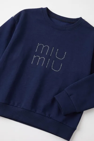 Lacivert (5-15 Yaş) Miu Miu Taş Baskılı Oysho Kız Çocuk Takım 497698
