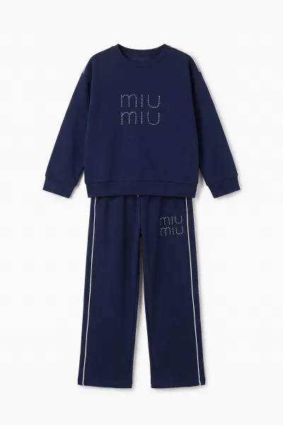Lacivert (5-15 Yaş) Miu Miu Taş Baskılı Oysho Kız Çocuk Takım 497698