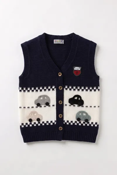 lacivert-5-8-yas-araba-motifli-erkek-cocuk-triko-yelek-474209