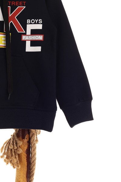 Lacivert (5-8 Yaş) Make Baskılı Kapüşonlu Erkek Çocuk Sweat 152873