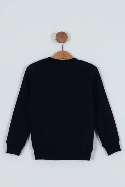 Lacivert (5-8 Yaş) Üç İp Şardonlu Baskılı  Erkek Çocuk Sweat 235854