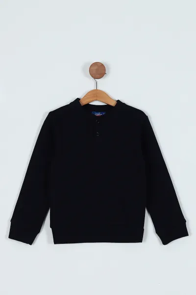 Lacivert (5-8 Yaş)  Waffle Kumaş Hakim Yaka Erkek Çocuk Sweat 236873