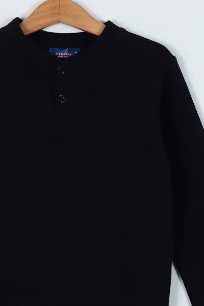 Lacivert (5-8 Yaş)  Waffle Kumaş Hakim Yaka Erkek Çocuk Sweat 236873