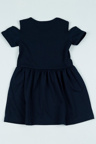 Lacivert (5-9 yaş) Pul İşlemeli Kız Çocuk Elbise 106035