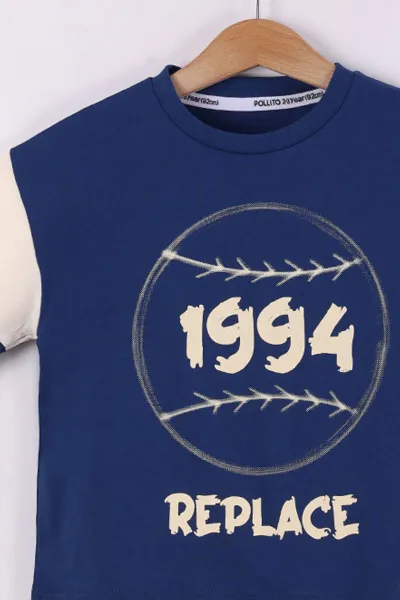 Lacivert (6-10 Yaş)   1994 Baskılı Garni Detay  Şortlu Penye Erkek Çocuk Yazlık Takım 441823