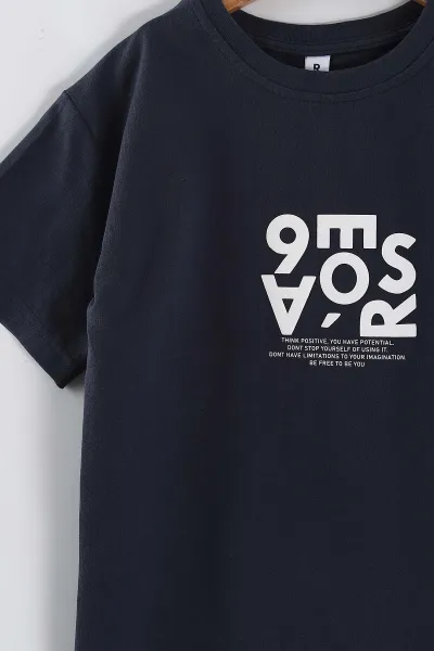 Lacivert (6-10 Yaş) Kabartma Eros Baskılı Şortlu Penye Erkek Çocuk 2'li Takım 457108